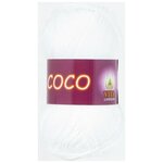 Пряжа хлопковая Vita Cotton Coco (Вита Коко) - 1 моток, 3851 белый, 100% мерсеризованный хлопок 240м/50г - изображение