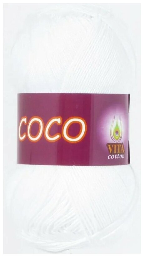 Пряжа хлопковая Vita Cotton Coco (Вита Коко) - 5 мотков, 3851 белый, 100% мерсеризованный хлопок 240м/50г