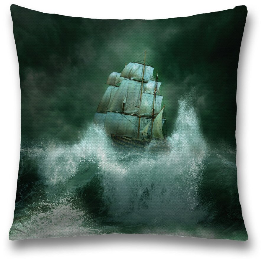 Наволочка декоративная на молнии, чехол на подушку JoyArty "Волны накрывают корабль" 45х45 см