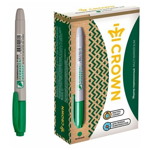 Маркер перманентный (нестираемый) Crown Multi Marker Slim (2мм, круглый наконечник, зеленый) (P-505)