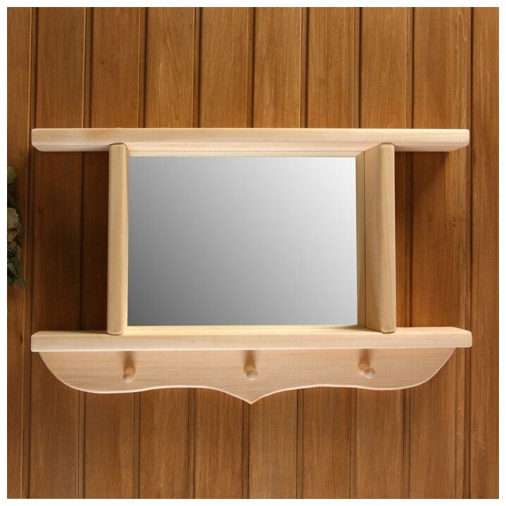 Зеркало резное с 2 полками и 3 крючками, 70×45×10 см - фотография № 2