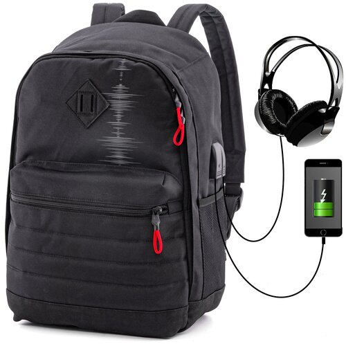 Рюкзак школьный для подростка, черный городской для мальчика/девочки с USB-слотом, 20 л, SkyName (СкайНейм)