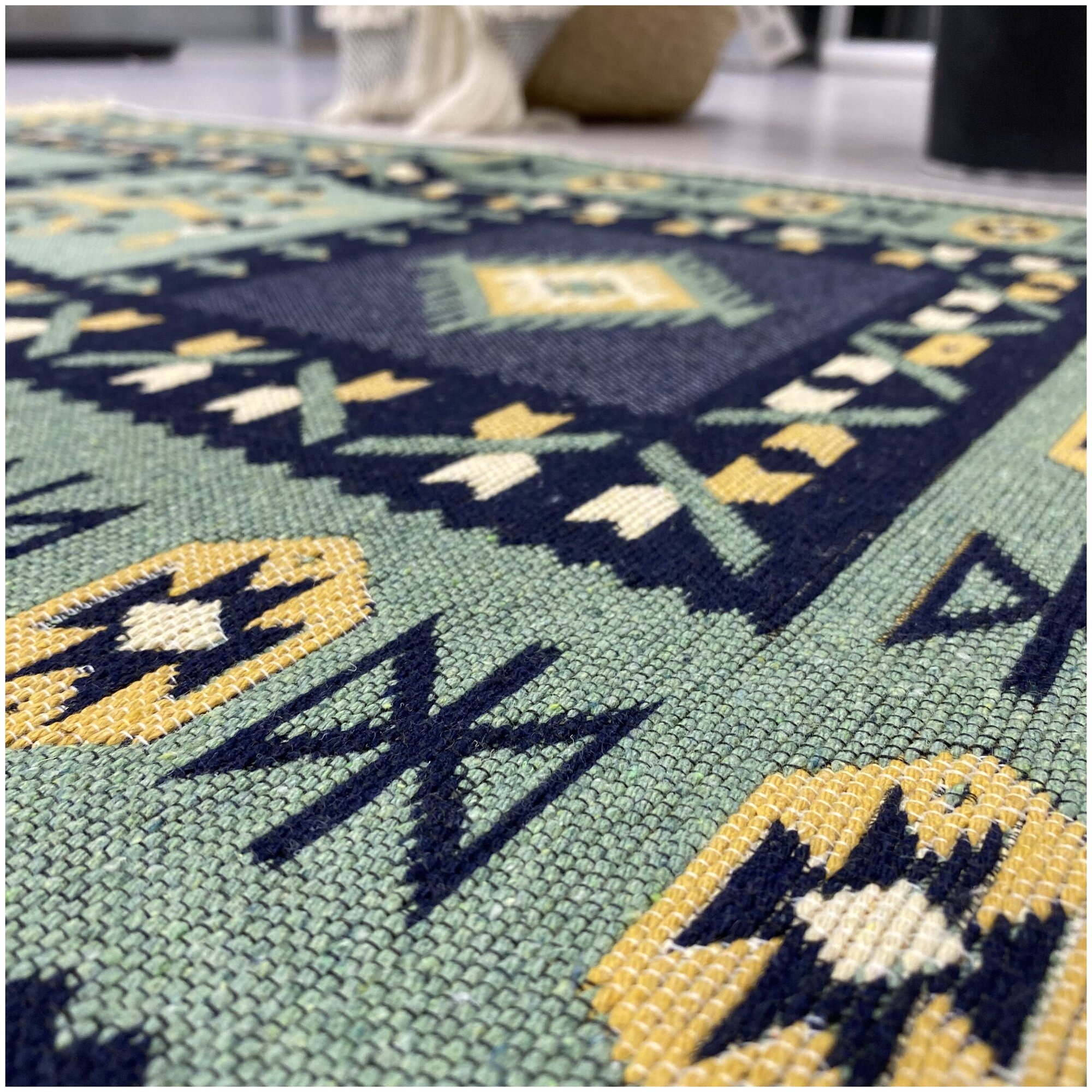 Ковровая дорожка турецкая, килим, Raty Green, 80x300 см, двусторонняя - фотография № 2