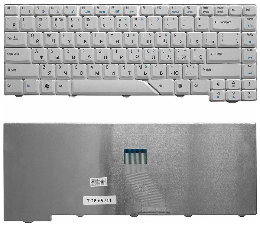 Клавиатура для ноутбука Acer Aspire 4220, 4230, 4310, 4520, 4710, 4720, 5230, 5300 Series. Плоский Enter. Белая, без рамки. PN: