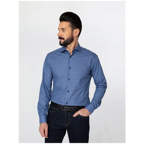 фото Рубашка мужская длинный рукав greg 223/131/1239/z/1_gb, полуприталенный силуэт / regular fit, цвет голубой, рост 174-184, размер ворота 39