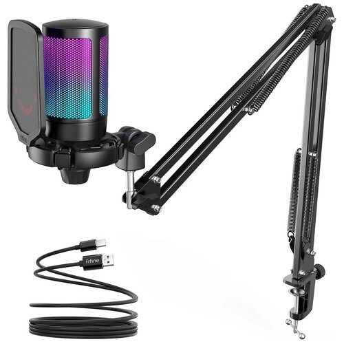 Конденсаторный USB Микрофон Fifine A6T Ampligame с RGB-подсветкой компьютерный игровой для стримов для конференций Black 599000₽