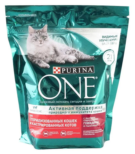 Сухой корм Purina ONE для стерилизованных кошек и кастрированных котов с говядиной и пшеницей, 424 г - фотография № 2