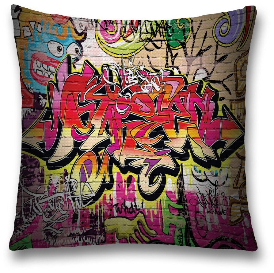 Наволочка декоративная на молнии, чехол на подушку JoyArty "Обилие граффити" 45х45 см