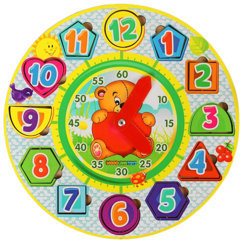 Часы Woodland Часики с мишкой 094201, желтый/зеленый/голубой viga развивающая игра часы дерево vg59235 с 2 лет