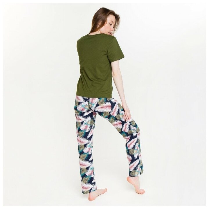 Tusi Комплект женский (футболка/брюки), цвет хаки/листья, размер 56 - фотография № 6
