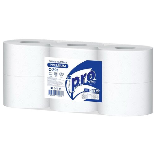 Туалетная бумага Protissue Premium C-291 двухслойная с центральной вытяжкой 6 рул. 1136 лист., белый бумага туалетная 1 сл 200 м в рулоне н90хd170 мм белая protissue