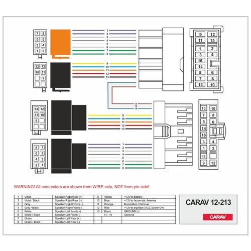 Разъем CARAV 12-213 / ISO - переходник для подключения автомагнитолы (питание + акустика) на автомобили HYUNDAI 1998+ (select models) / KIA 1994+ (select models)1986 - 2002 (select models) / MERCURY 1986-2001 (select models)