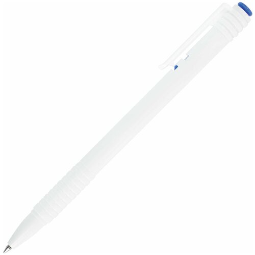 Ручка шариковая масляная автоматическая BRAUBERG White, синяя, корпус белый, узел 1 мм, линия письма 0,5 мм, 142713