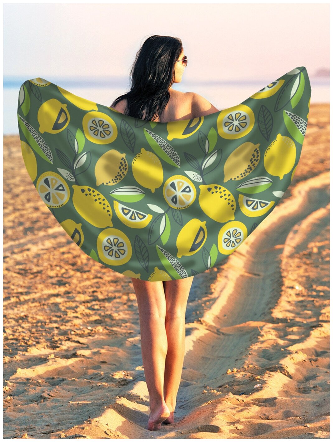 Парео и Пляжный коврик JoyArty "Лимонный беспорядок", трикотаж 150 см