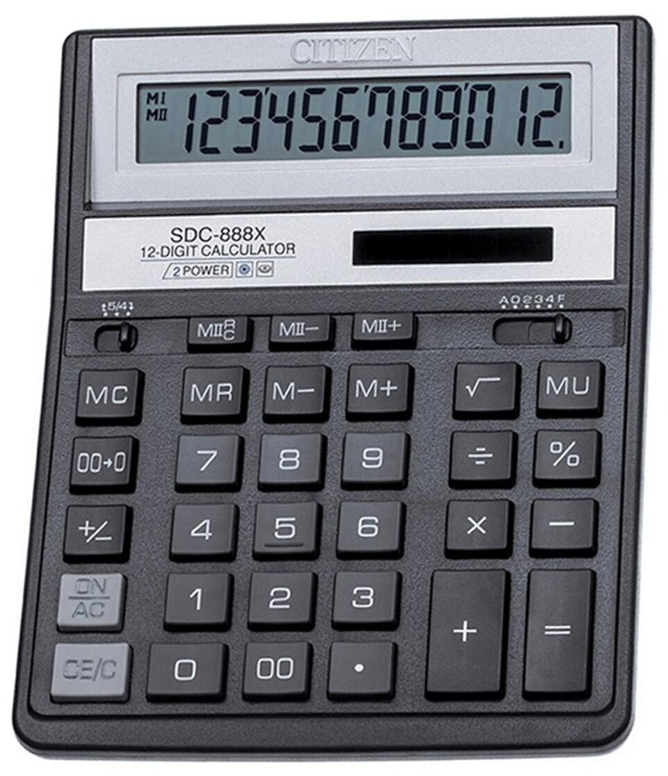 Citizen Калькулятор настольный 12-разрядный SDC-888XBK 158*203*31 мм двойное питание черный