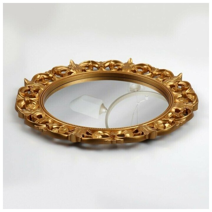 Зеркало настенное Лоск , d зеркальной поверхности 21 см, цвет золотистый - фотография № 3
