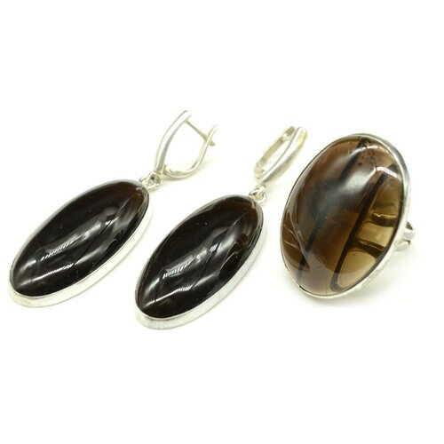 Комплект бижутерии Радуга Камня: кольцо, серьги, топаз, размер кольца 18, черный кольцо радуга камня топаз размер 18 черный