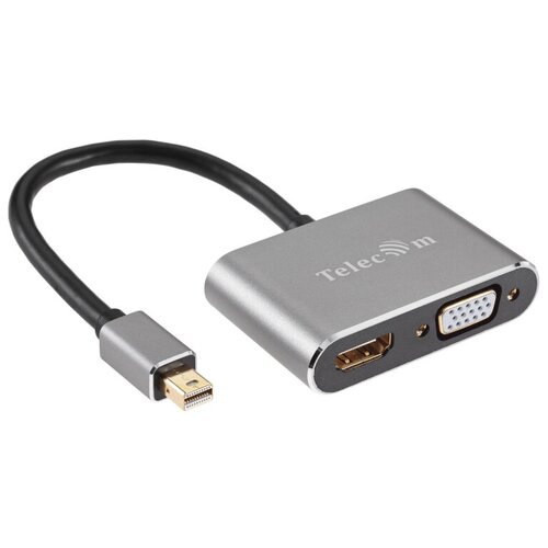 Кабель Mini DisplayPort - HDMI - VGA, M/F/F, 4K 30Hz, серый, Telecom, TA6080 кабель telecom ta6080