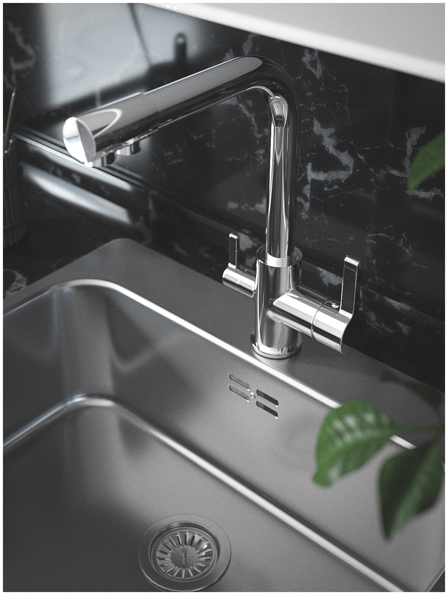 Смеситель KONNER "STICK" для кухни высокий поворотный излив с перекл STK1201