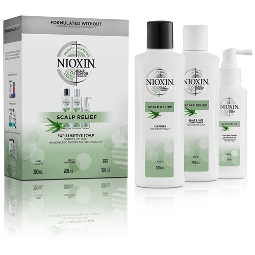 Купить Набор для волос и кожи головы успокаивающий Nioxin Scalp Relief Set (шампунь 200 мл, кондиционер 200 мл, сыворотка успокаивающая 100 мл)