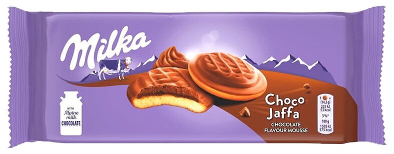 Бисквитное печенье в шоколаде Milka Choco Jaffa Chocolate Mousse с начинкой какао мусс, европейские детские сладости, сладкий десерт (2 шт. по 128 гр) - фотография № 2