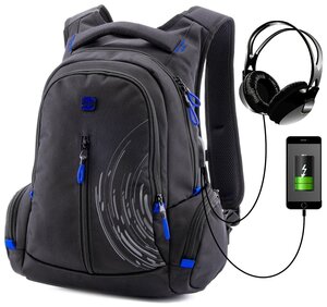 Рюкзак школьный для мальчика подростка 20 л, А4, мужской с анатомической спинкой для ноутбука, SkyName (СкайНейм), со слотом USB и входом для наушников