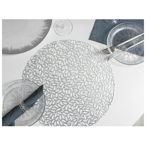 Набор салфеток сервировочных на стол Доляна «Манифик», d=38 см, 4 шт, цвет серебряный