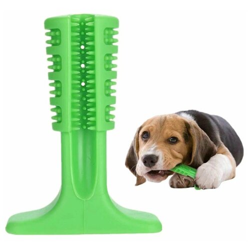 Игрушка жевательная (зубная щетка) для собак, 7x10x3 см (зеленая)