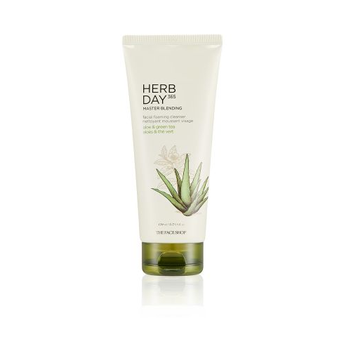 Пенка для умывания с экстрактом алоэ и зеленого чая THE FACE SHOP Herb Day 365 Master Blending Facial Foaming Cleanser ALOE & GREENTEA 170ml