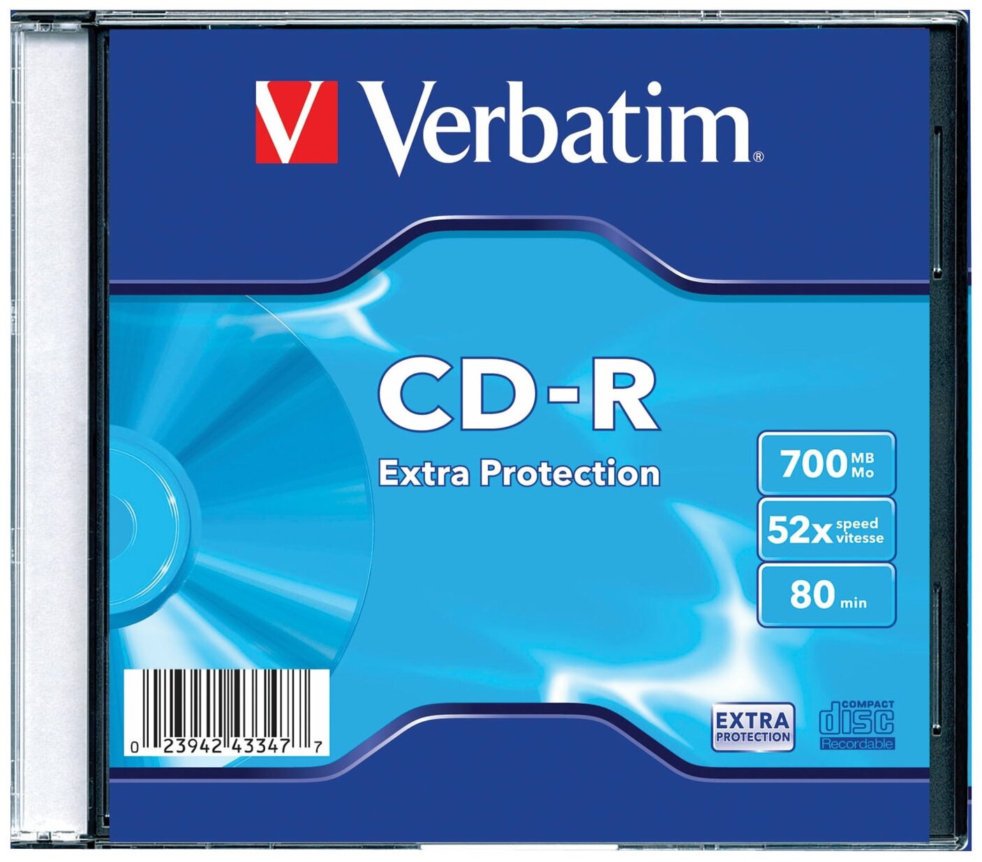 Диск CD-R VERBATIM, 700 Mb, 52х, Slim Case (1 штука) /Квант продажи 5 ед./