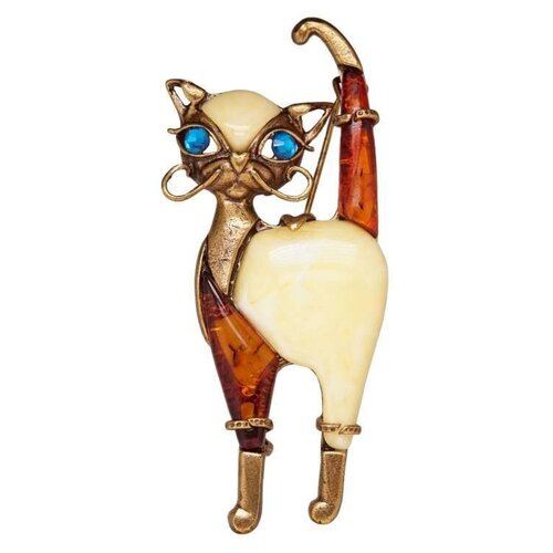 фото Брошь - подвеска "кот большой" (янтарь микс, стразы) 118 хорошие вещи