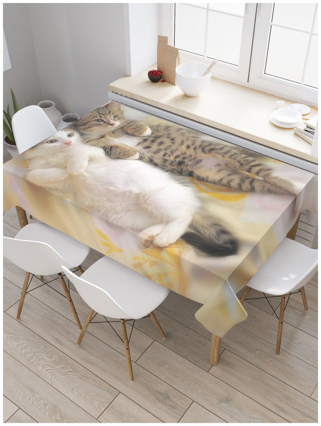 Скатерть прямоугольная JoyArty "Два кота" из сатена, 120x145 см