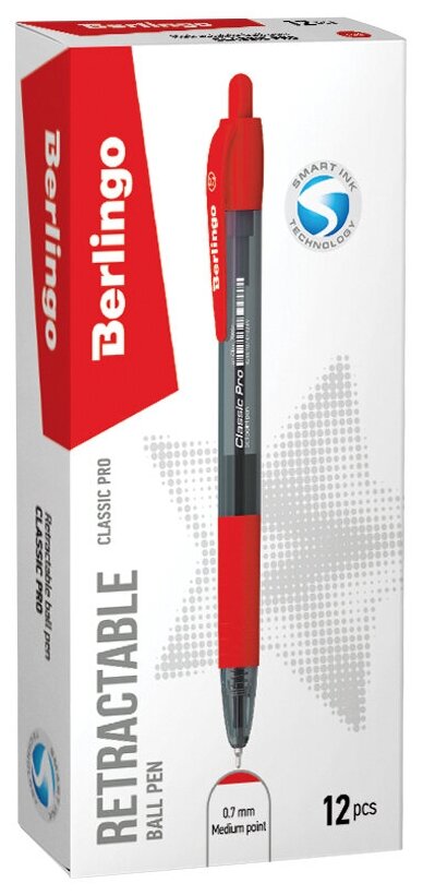 Ручка шариковая автоматическая Berlingo Classic Pro (0.32мм, красный цвет чернил, масляная основа) 1шт. (CBm_70924)