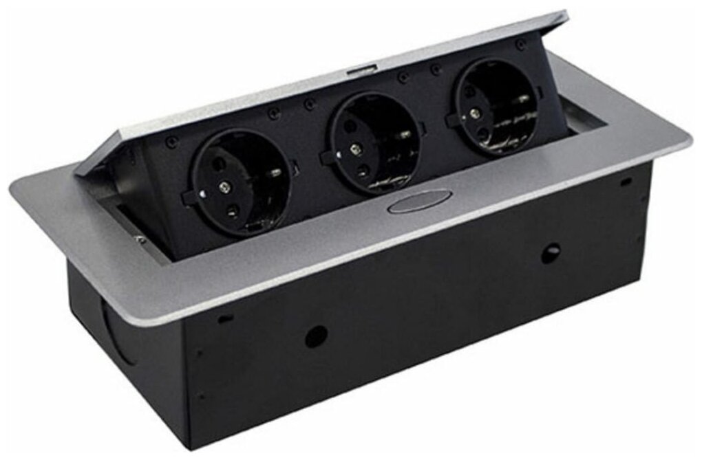 фото Встраиваемая выдвижная розетка в столешницу, 3 поста, алюминий
