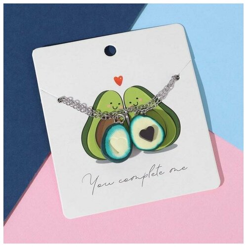 фото Колье "неразлучники" авокадо с сердечком, цвет коричнево-зеленый в серебре, 45 см tell your story