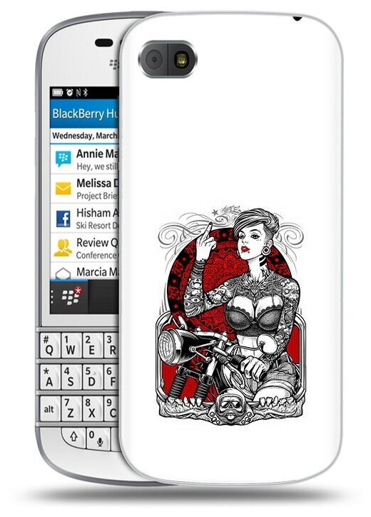 Чехол задняя-панель-накладка-бампер MyPads девушка на мотоцикле для Blackberry Q10 противоударный