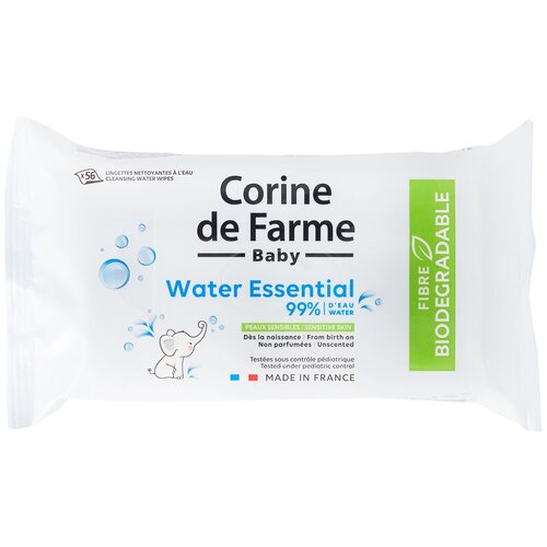 Влажные салфетки CORINE de FARME Water Essential, 56 шт. влажные непарфюмированные салфетки для детей с рождения corine de farme baby cleansing water wipes water essential 300 гр