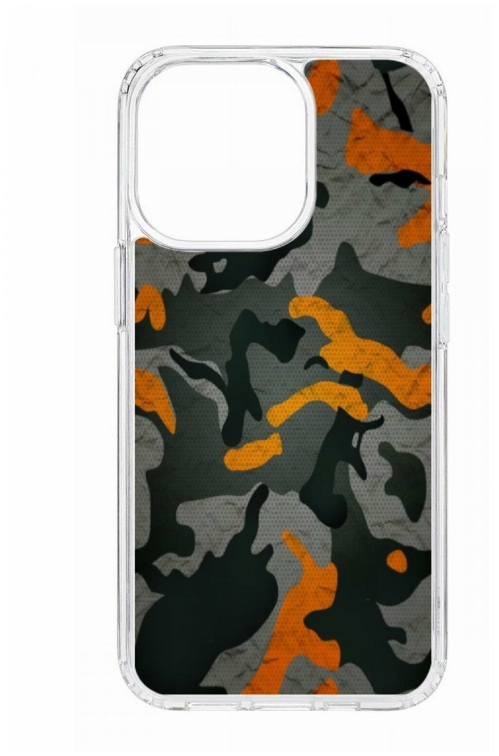 Чехол для iPhone 13 Pro Kruche Print MagSafe Камуфляж,противоударный силиконовый бампер с рисунком,пластиковая накладка МагСейф с защитой камеры,кейс