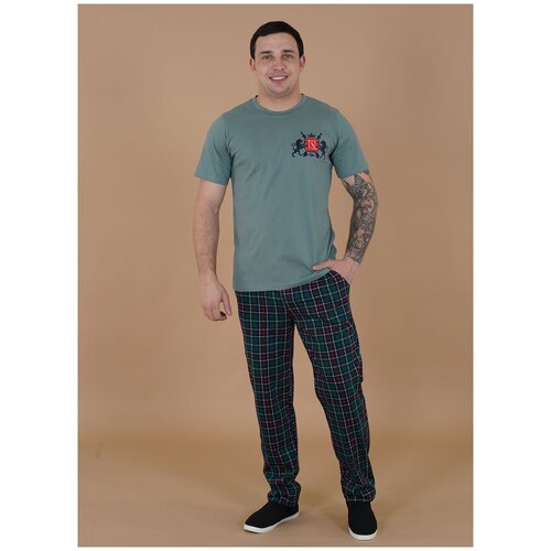 фото Костюм для дома мужской 02, каляев, размер 56, зеленый, цветной