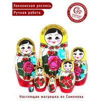 Матрешка Семеновская Традиционная 7 в 1. Хохломская роспись.