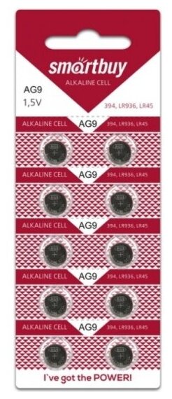 Элемент питания Smartbuy Alkaline Cell AG9 (LR45/ LR936/ G9/ 194/ V394/ SR936W) бл 10