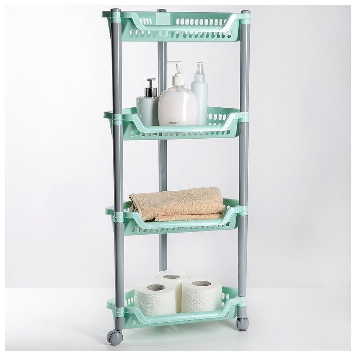 фото Этажерка напольная угловая 4-х секционная, на колесиках, цвет микс./В упаковке шт: 1