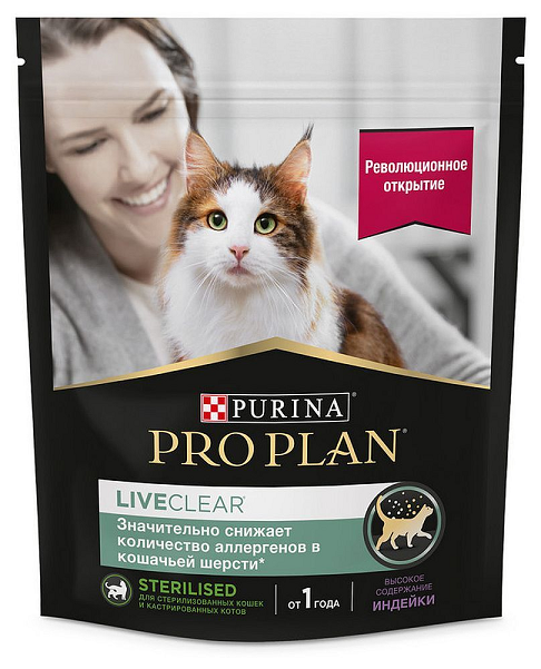 Сухой корм Purina PRO PLAN LiveClear для стерилизованных кошек с индейкой 400г