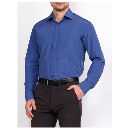 фото Рубашка мужская длинный рукав greg 221/319/103/z/1, полуприталенный силуэт / regular fit, цвет синий, рост 174-184, размер ворота 39