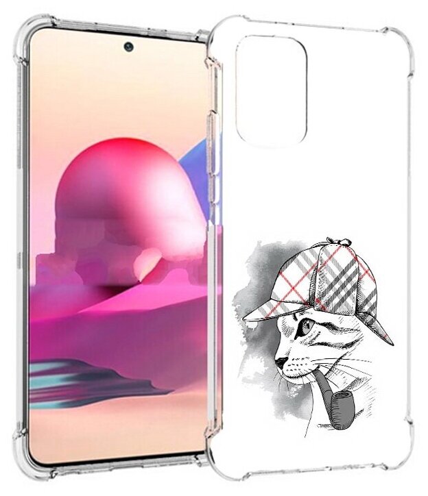 Чехол задняя-панель-накладка-бампер MyPads кошка с трубкой для Xiaomi Redmi Note 10 (2021)/Redmi Note 10S 8/128GB (NFC) противоударный