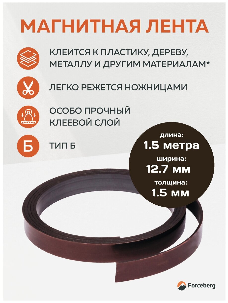Магнитная лента Forceberg с клеевым слоем Tesa 12.7 мм, рулон 1.5 м, тип B