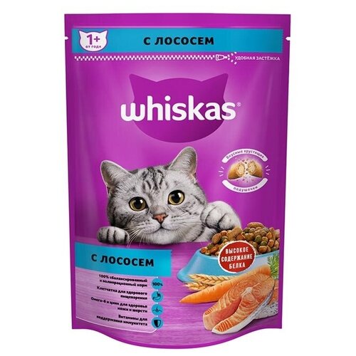 Whiskas корм сухой Подушечки с паштетом с Лососем для взрослых кошек 350г