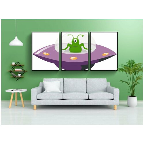 фото Набор модулных постеров для интерьера "пришельцы, космический корабль, ракета" 60x90 см. в тубусе, без рамки lotsprints