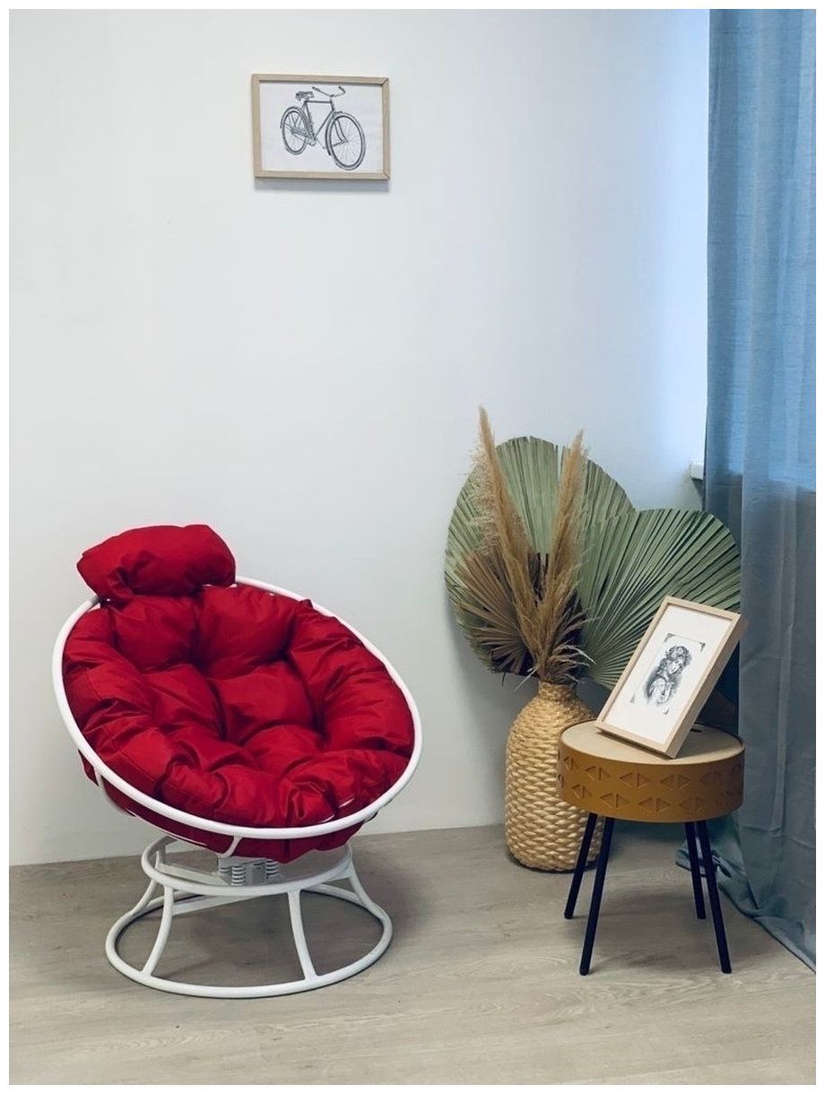 Кресло садовое M-Group папасан пружинка мини белое, красная подушка - фотография № 3
