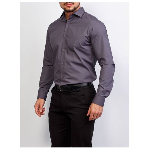 фото Рубашка мужская длинный рукав greg 330/139/dgr/z, полуприталенный силуэт / regular fit, цвет серый, рост 174-184, размер ворота 44